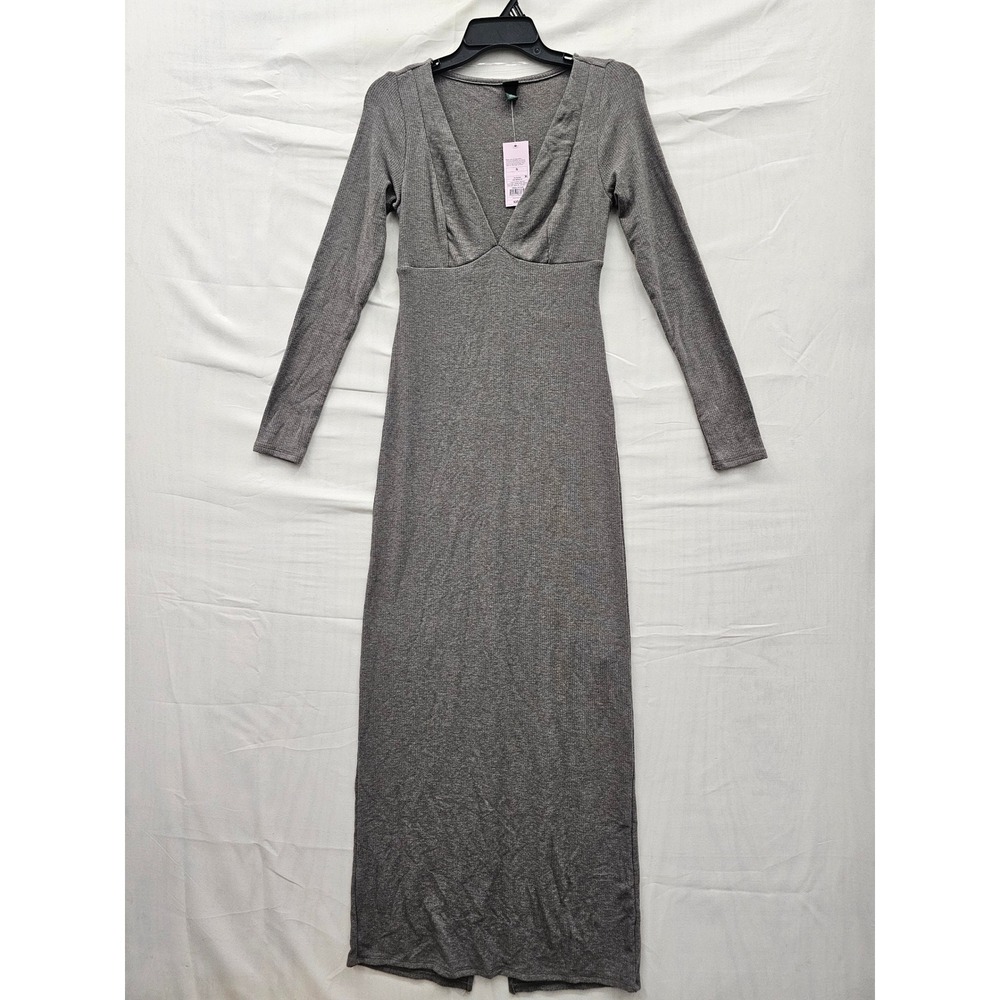 Wild Fable Womens V-Neck Long Sleeve Maxi Dress Gray Polyester Blend Size Small